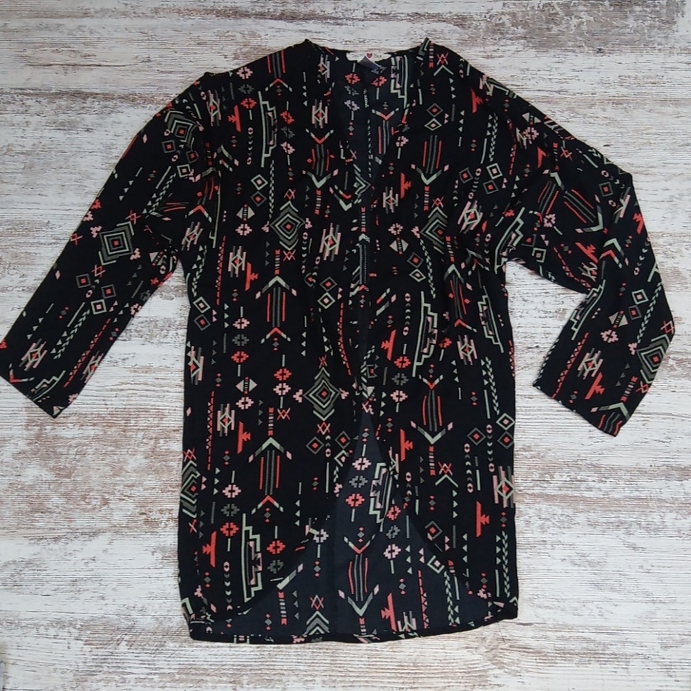 Bohemian Printed Patterned Open Front Lightweight… - image 1